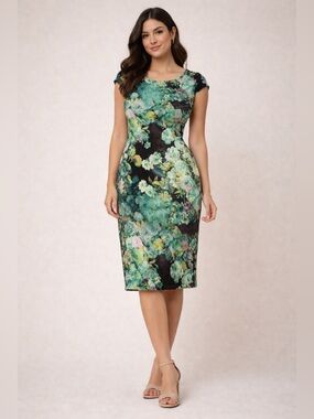 NWT New York & Company Green Floral Scuba Dress